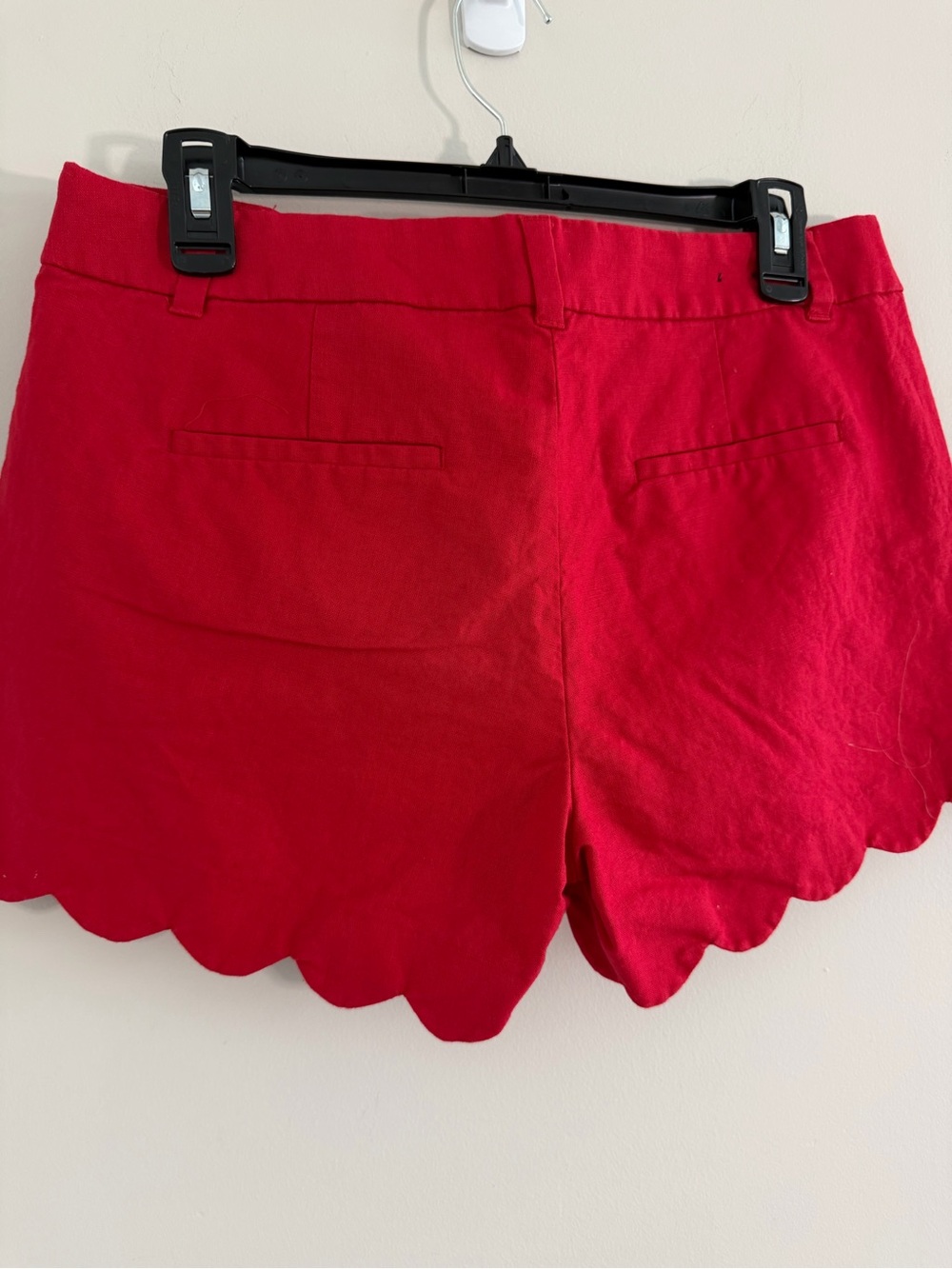 J Crew Scalloped Hem Linen Blend Shorta Womens 8 Red Summer Resort Stretch Chic - Picture 8 of 9